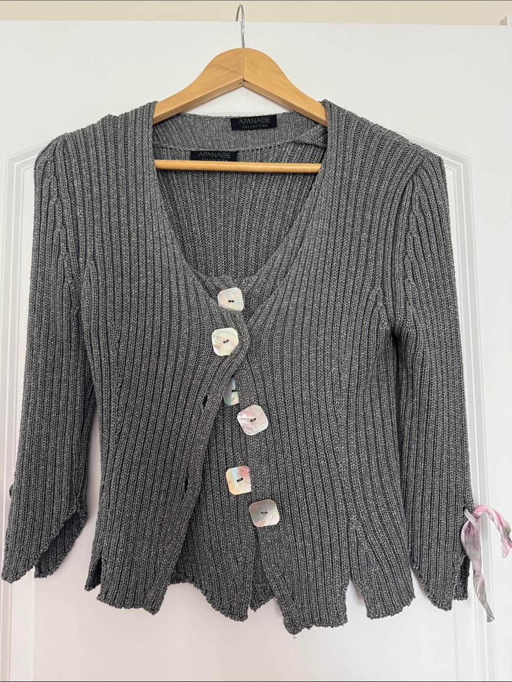 Apanage -German brand Twinset V-Neck Button-Front Cardigan Sweater gray
